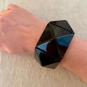 Black Faceted Stretch Bracelet | Sculptural Geometric Statement